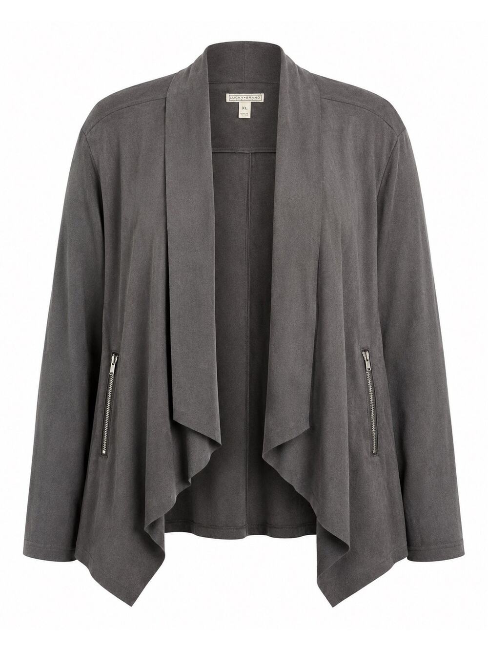 EUC Womens XXL Dana Buchman Suede-Like Draped Grey Soft Jacket Zipper Pockets